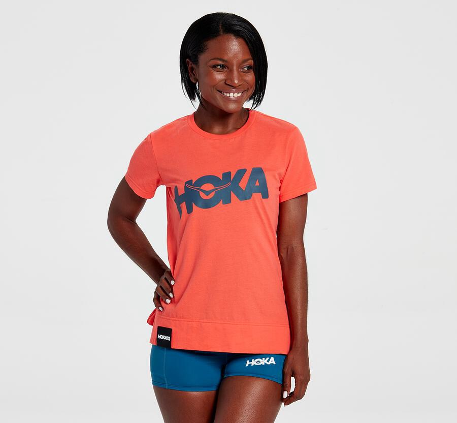 Hoka One One Tee Womens Orange - Brand - 53026RALK